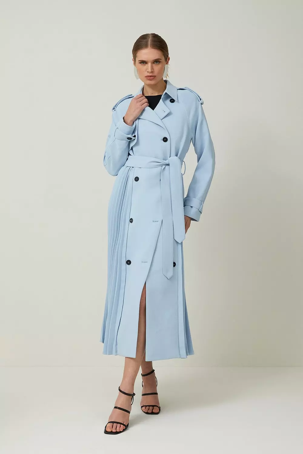 Tailored Pleat Detail Belted Trench Coat